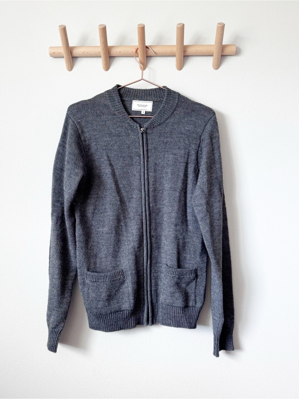 Frank & Oak Charcoal Gray Zip-Up Wool Blend Men's Sweater